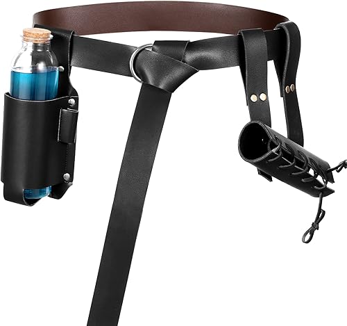 Vista 4 de Cinturón de cuero de caballero medieval para hombre, chal renacentista, capa para los hombros, brazales, bufanda, accesorios retro, botella