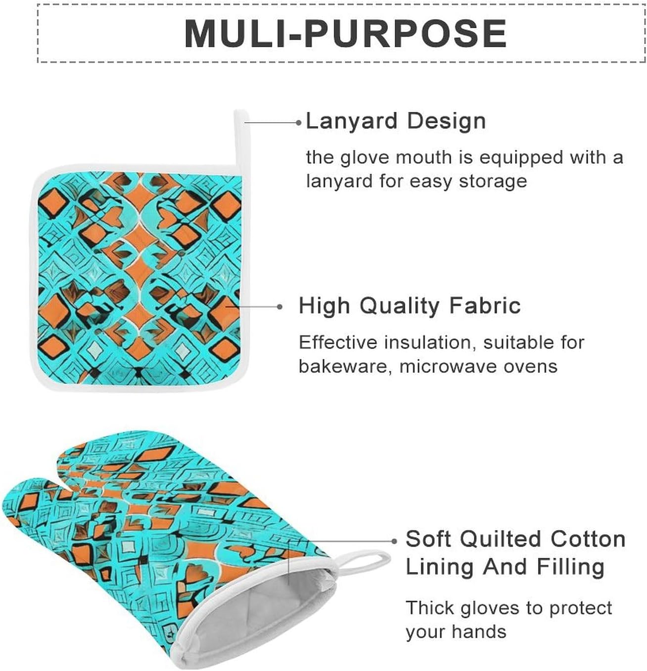 Oven Mitts Pot Holders Kitchen Turquoise Wonders Heat Resistant Oven Glove for Baking and Cooking