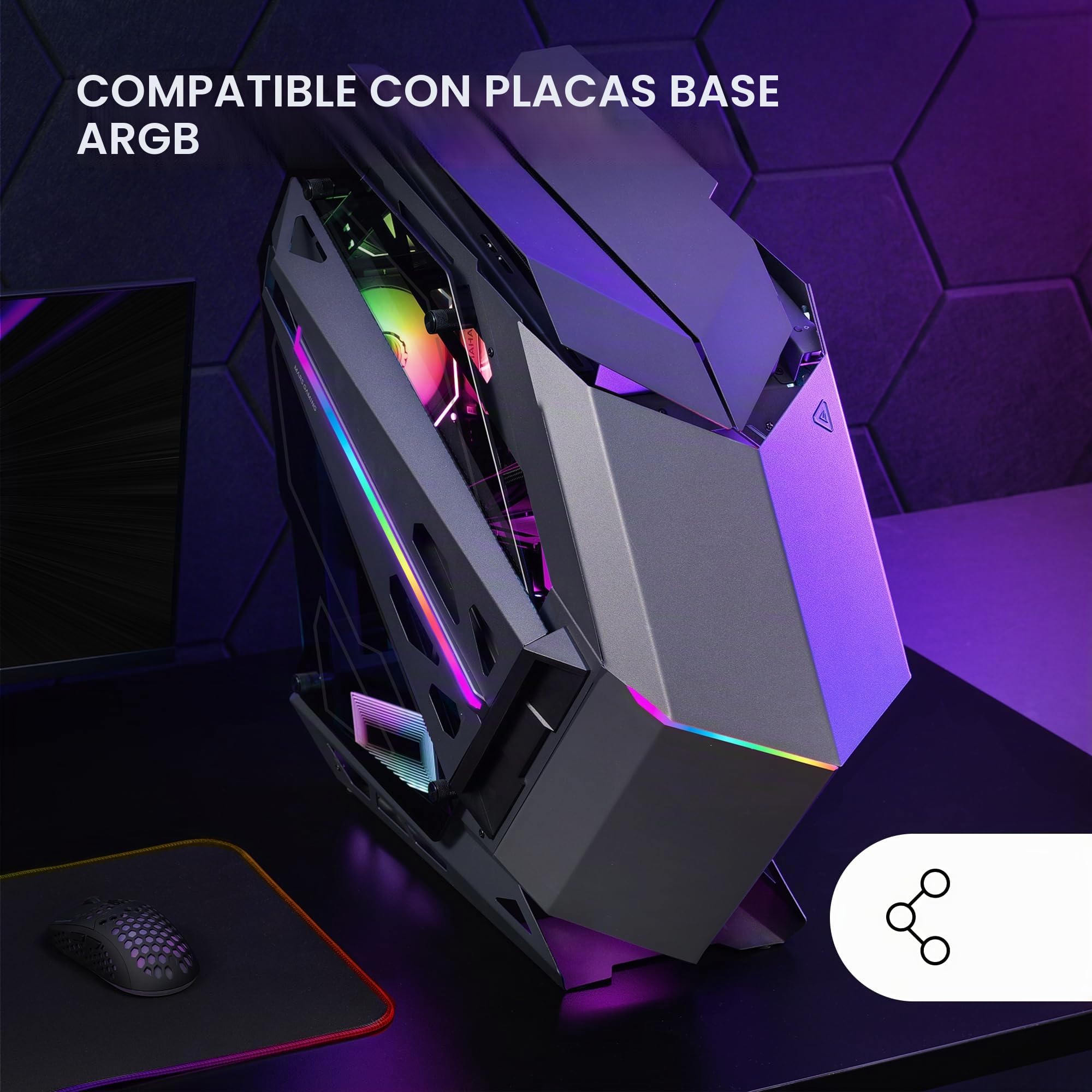 Mars Gaming MC-Titan, Caja Gaming RGB XXL ATX, Doble Tira LED e Iluminación Frontal ARGB, Hub Iluminación + Mando a Distancia, Compatible con Placas Base ARGB, Soporte Refrigeración Líquida, Negro