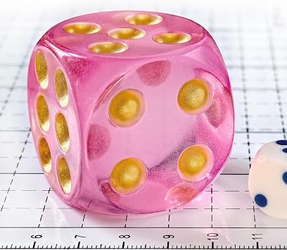Solid Acrylic 40MM Jumbo DND D6 Dice With Pips - Large Moonstone Pink, 6 Sided Big Playing Party Dice