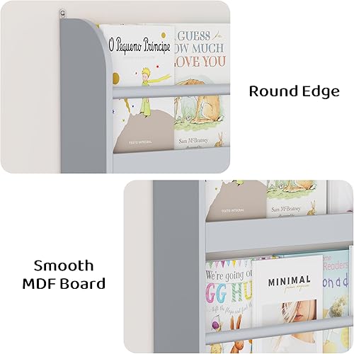 Miniatura 5 de FOTOSOK Estantería para niños, organizador de 4 niveles de montaje en pared para juguetes y libros, estantería de almacenamiento de juguetes en