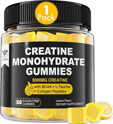 Gomitas de monohidrato de creatina, 0.18 oz para hombres y mujeres, 7000 mg con BCAA, péptidos de colágeno, L-taurina, vitamina B12, D3, creatina