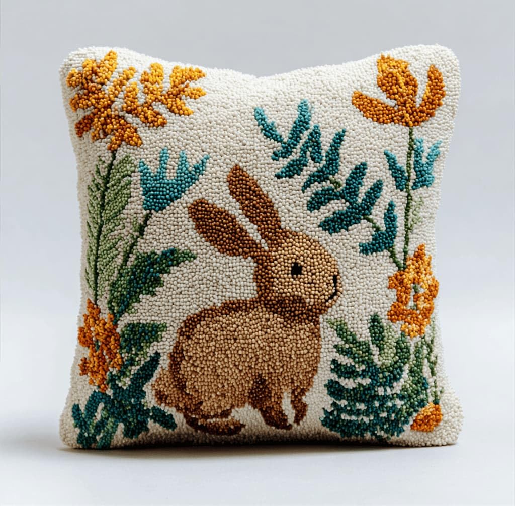 Kitquiver Beginner Latch Hook Cushion Kit,Rabbit Decor Pillow Cover 43X43Cm
