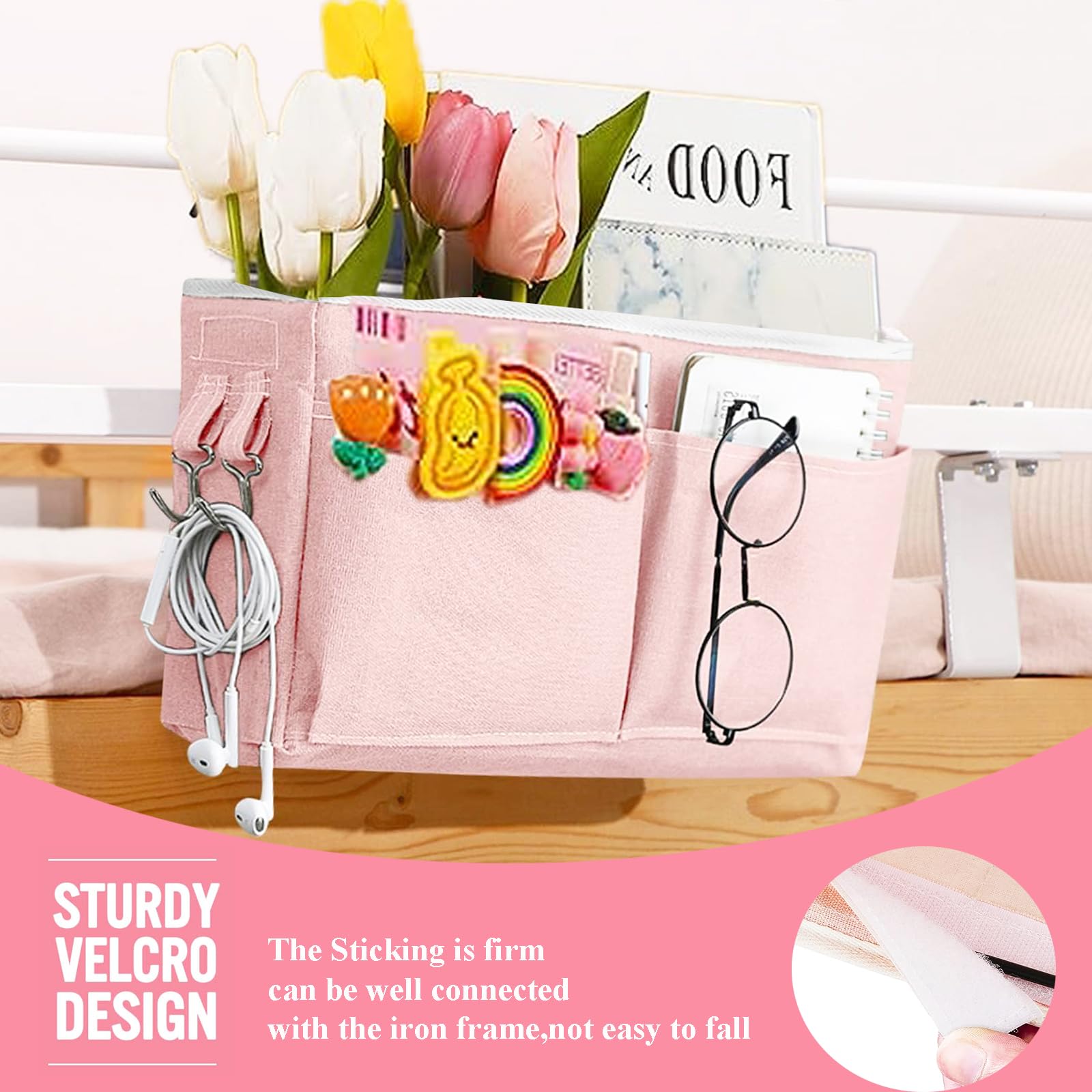 Tasche da Letto Appendibile con Gancio Borsa da Comodino Organizer Sospesa Portaoggetti per Letti a Castello Lettino Bambini (Blu Scuro)
