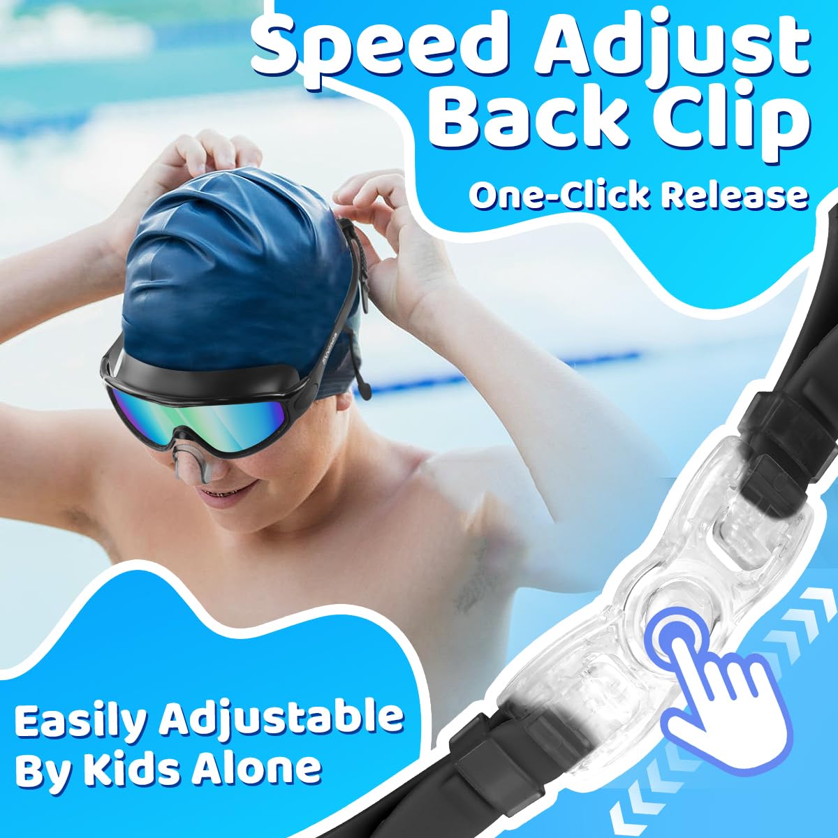 Vvinca Gafas de natación para niños con tapones para los oídos y clip para la nariz, visión amplia, antivaho, gafas de natación UV para niños y niñas de 3 a 15 años