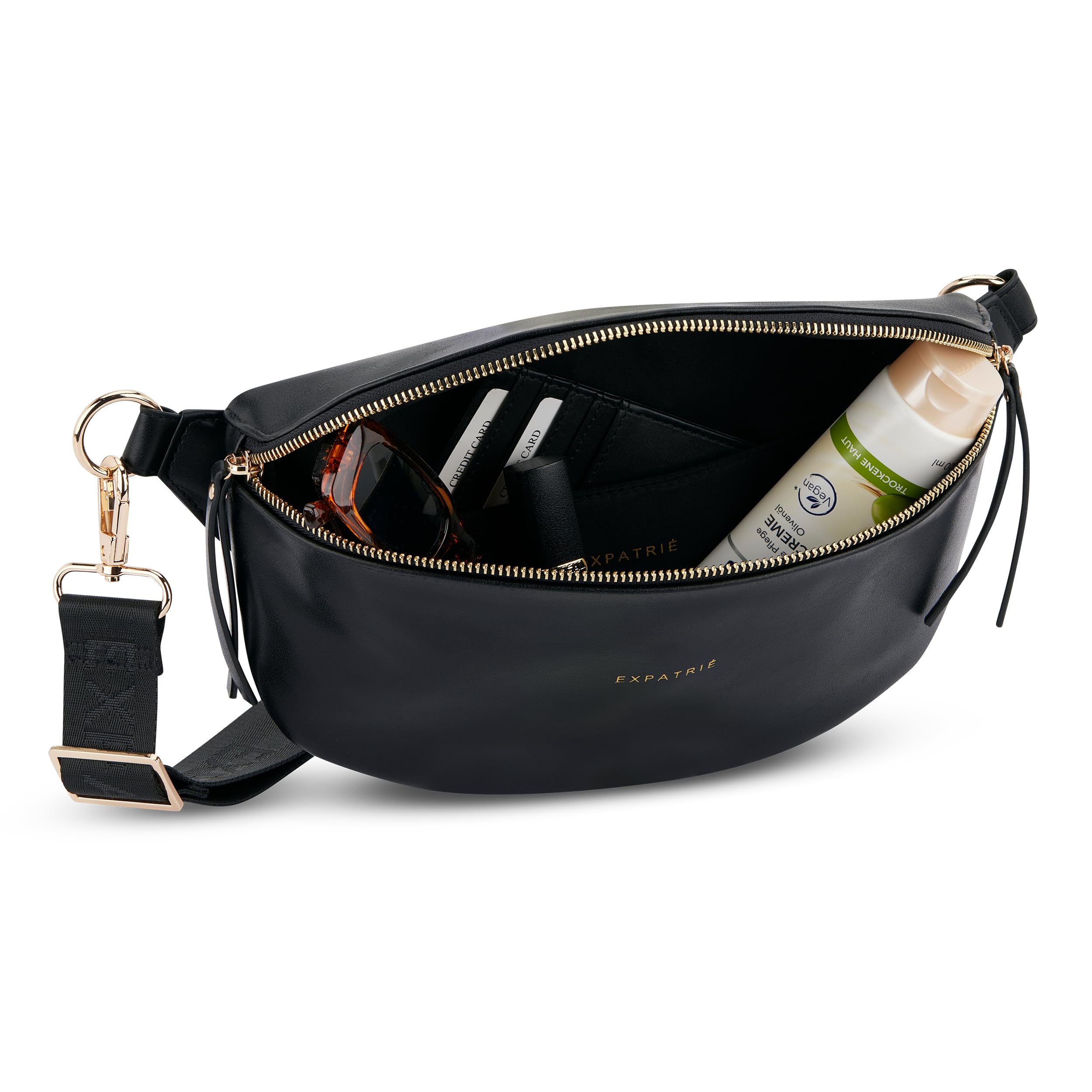 Expatrié Sac à Main pour Femmes Noir - Alice Medium - Sac Banane en Cuir Végétal pour Festival, Voyage et Vie Quotidienne - Sac à Hanche Elégant - Déperlant