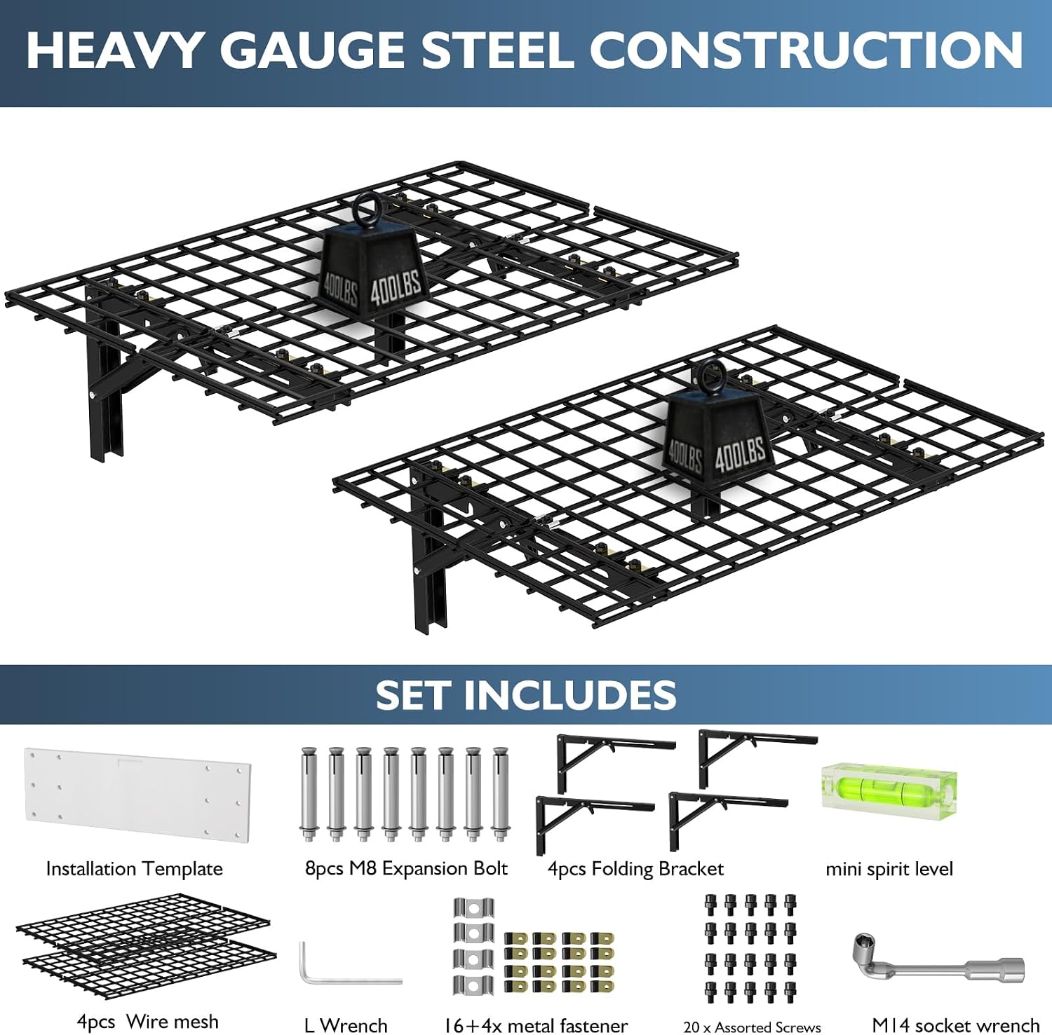 AIRAJ Foldable Garage Wall Mounted Shelving,2Pack 2x3FT Heavy Duty Folding Garage Wall Shelving,800Lbs Capacity,Floating Storage Metal Rack Suitable for Garage,Garden,Warehouse.Black