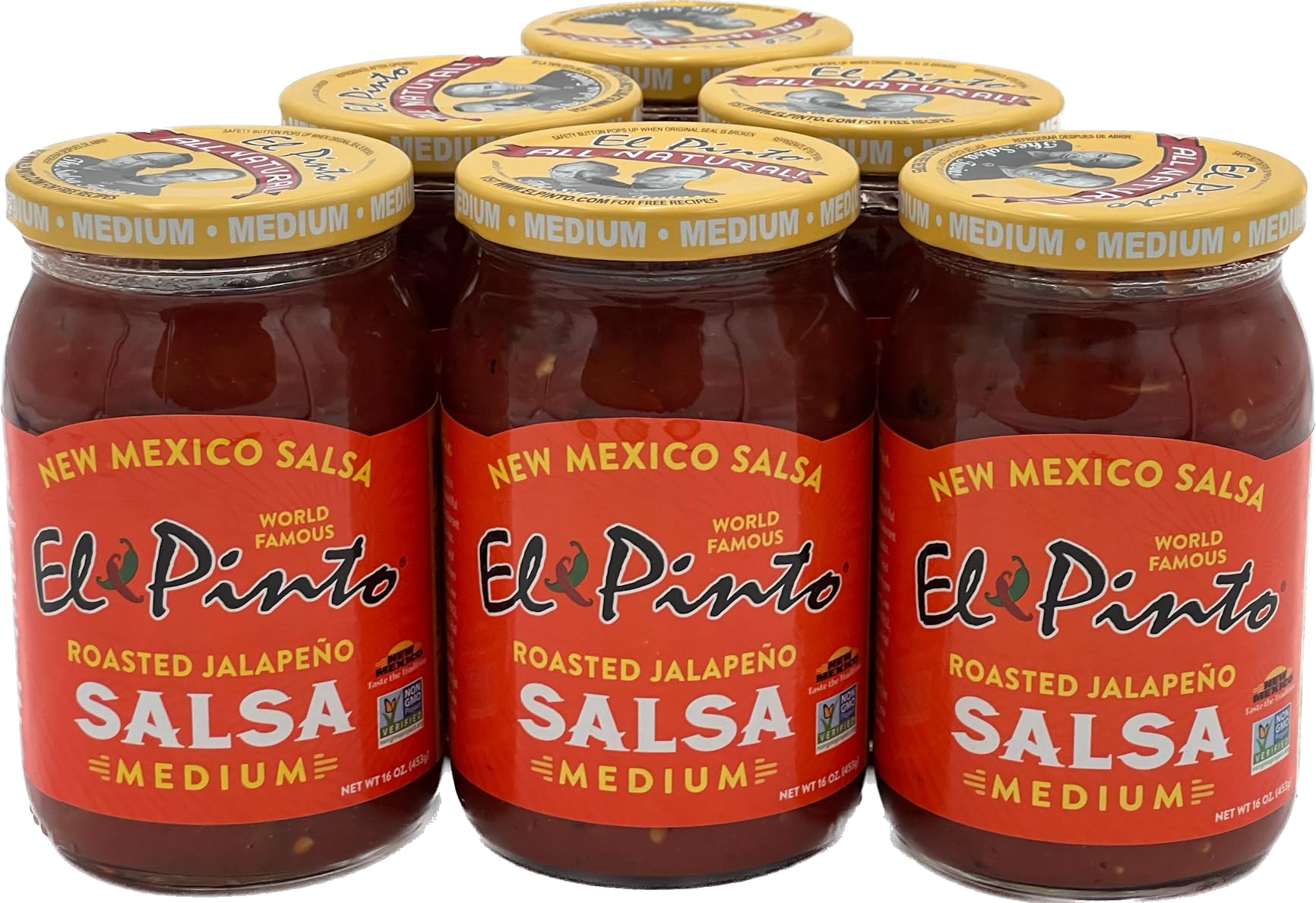 El Pinto Jalapeno Salsa, Medium Roasted, 16 Ounce (Pack of 6)
