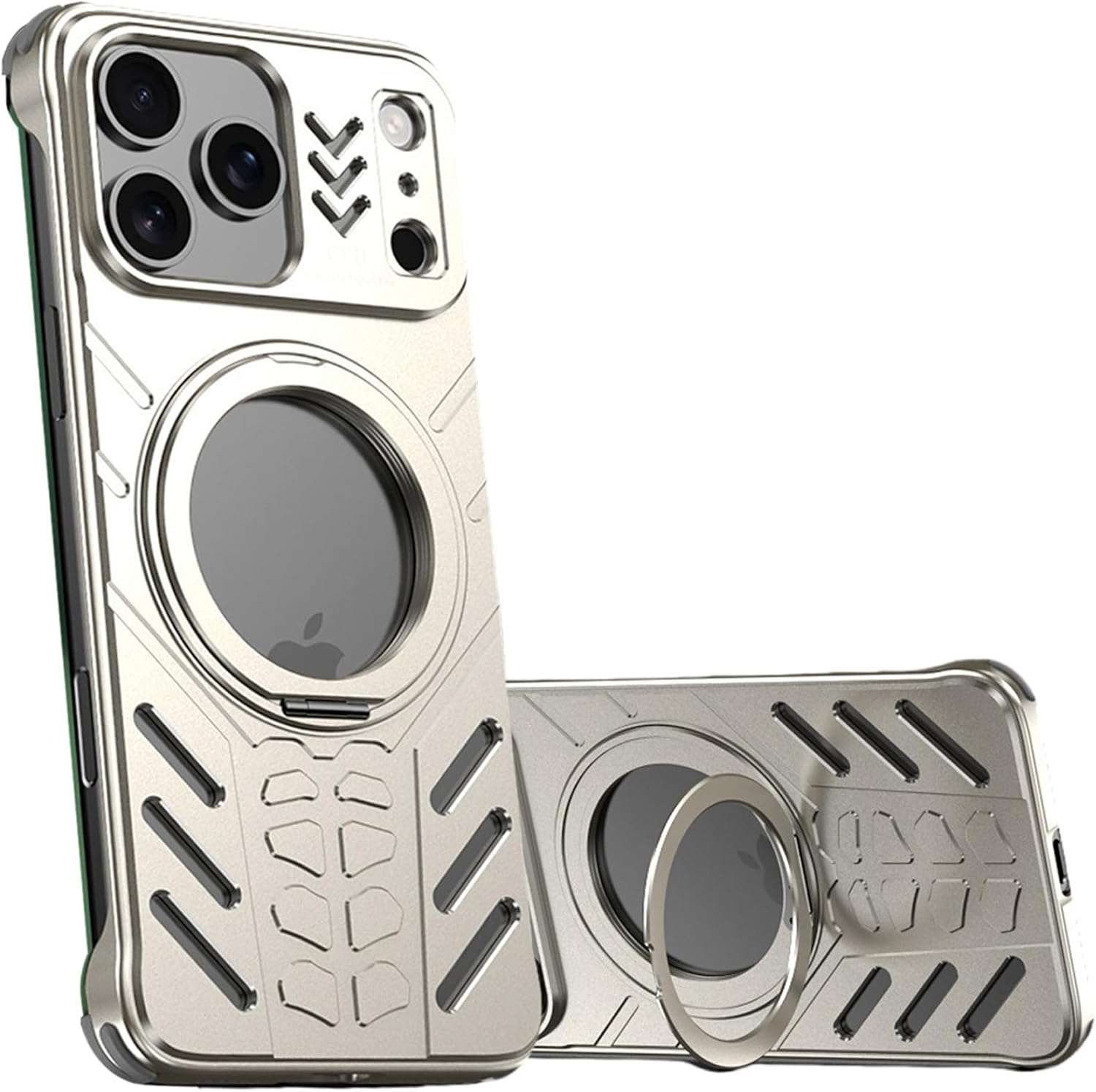 Metal Frameless Case for iPhone 17 Pro, w/360° Rotating Stand, Corner Cushions, Titanium
