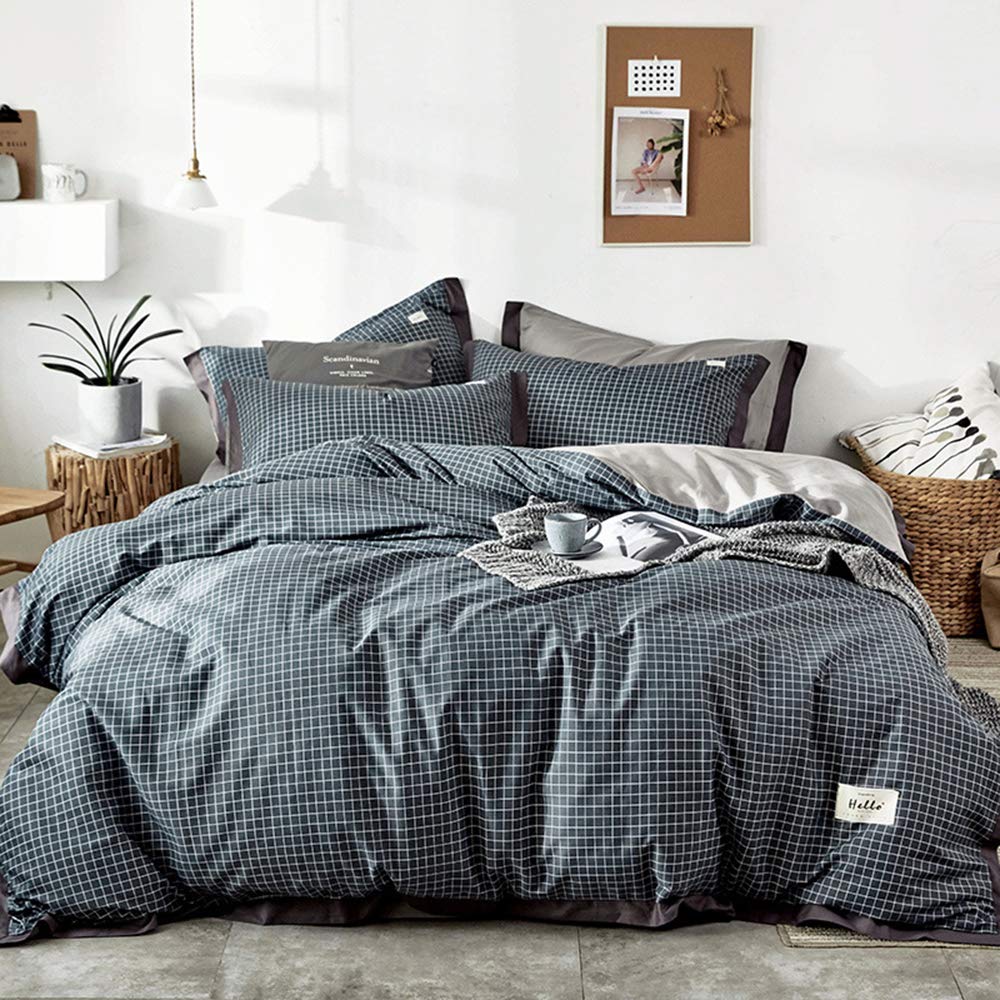 Taies d'oreiller coton blueplaid linge de lit drap coton famille quatre personnes 1.8m