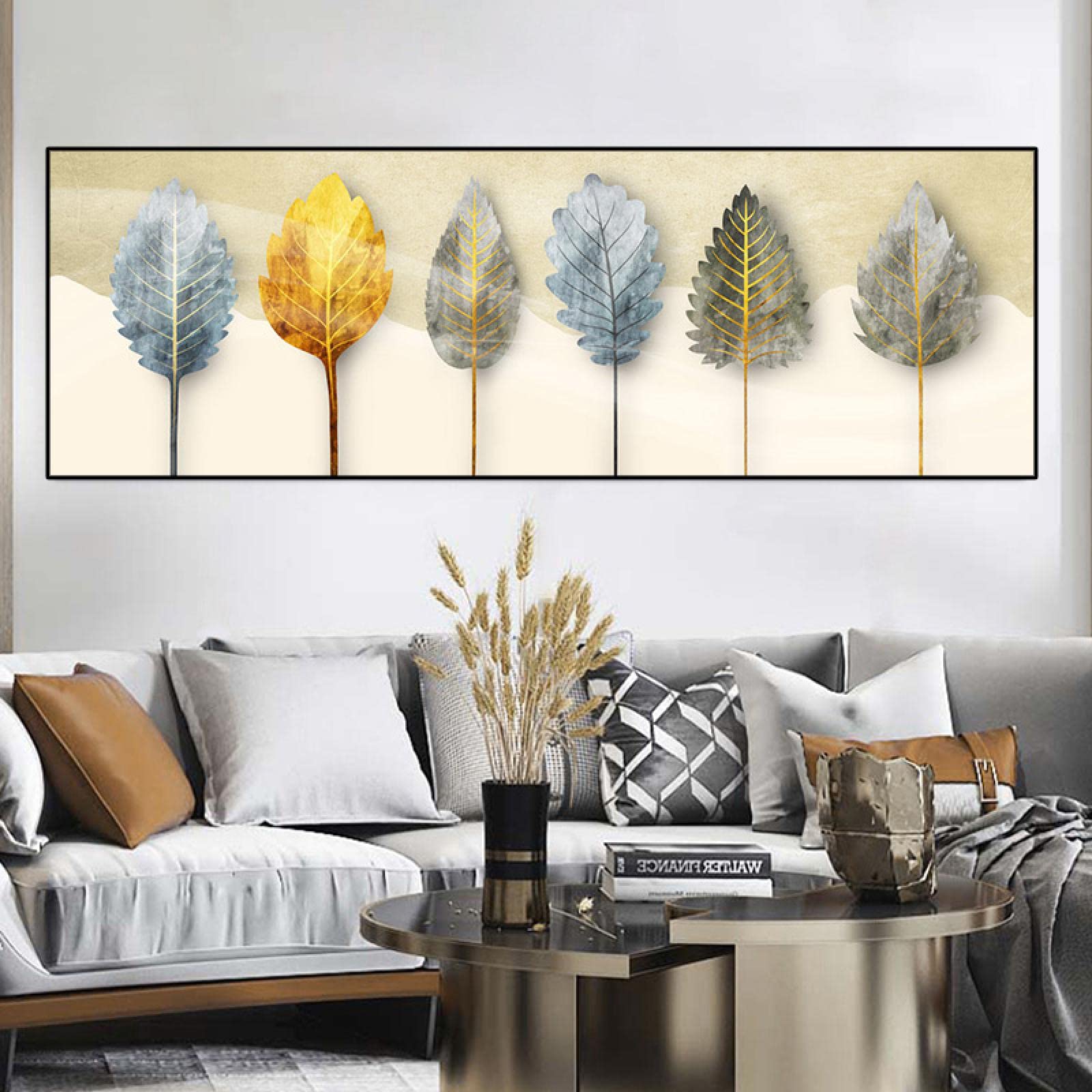 Jacbon Frameless Abstract Landscape Golden Leaves Canvas Painting Nordic Posters And Prints Wall Art Pictures Living Room Home Decor 60X180cm