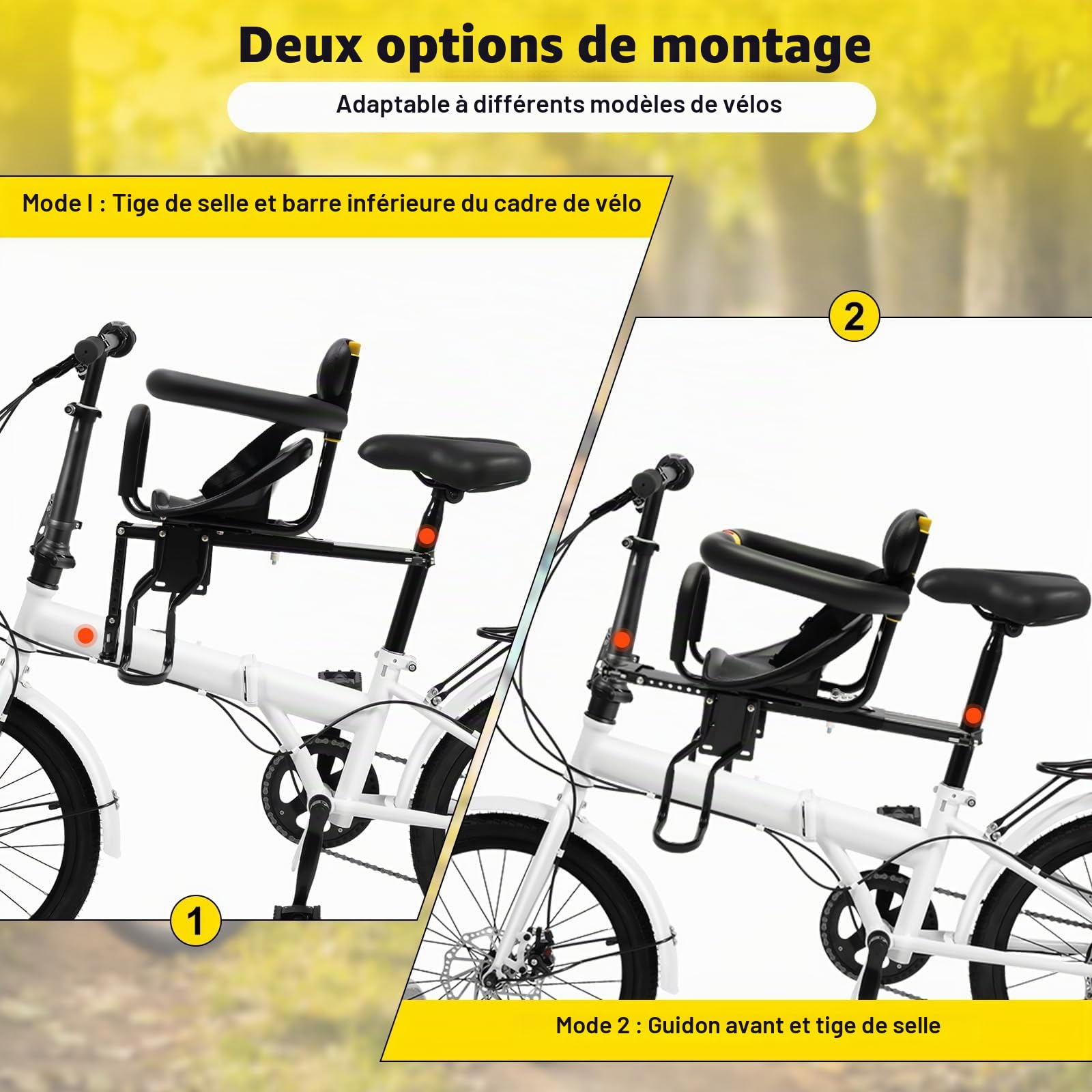 Siège enfant de vélo - Siège vélo pour enfant avant - Siège de sécurité avec poignée de sécurité pour enfants de 1 à 7 ans - Convient pour les VTT, vélos, véhicules électriques