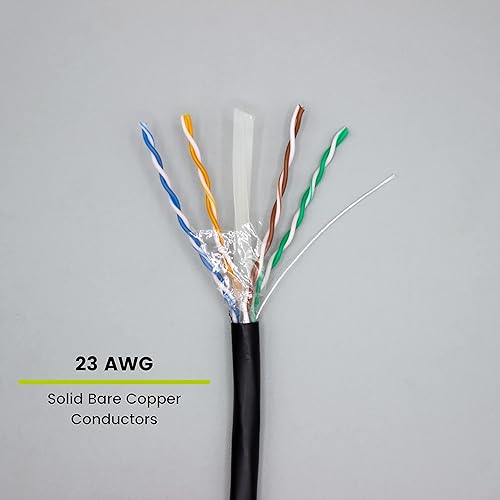 Miniatura 3 de trueCABLE Cat6 para exteriores, UTP sin blindaje, 1000 pies, resistente a los rayos UV, clasificación CMX aérea, negro, cobre sólido desnudo 23 AWG,