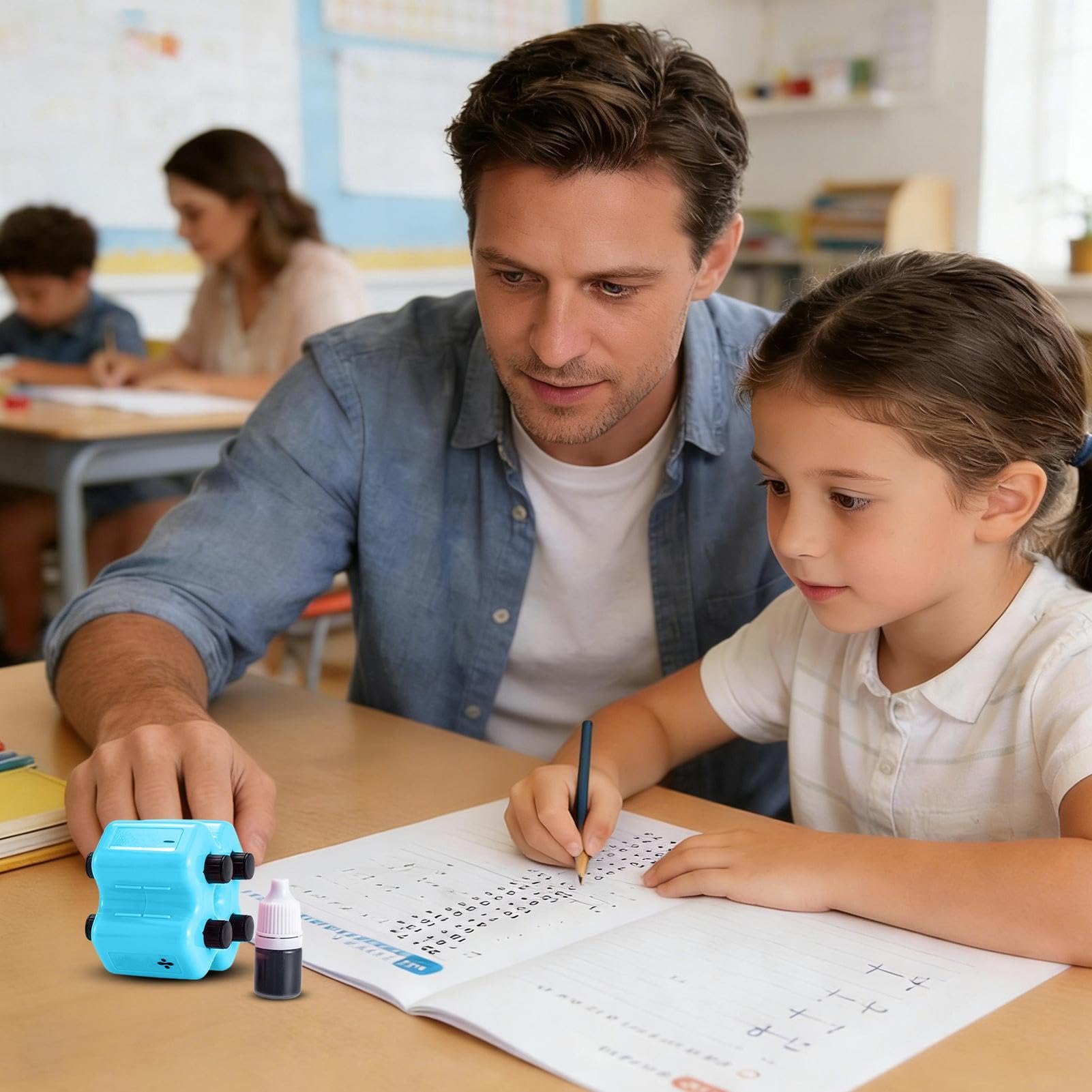 Zestaw pieczątek do zadań matematycznych, 4 w 1 Wałek do pieczątek dla nauczyciela matematyki, dodawanie, odejmowanie, mnożenie i wypełnianie pustych miejsc Narzędzie ćwiczeń w przedszkolu