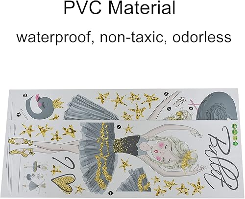 Miniatura 3 de Pinenjoy Calcomanías artísticas para pared de ballerina y cisne negro, 48 x 31 pulgadas, vinilo extraíble para decoración de pared para niñas,