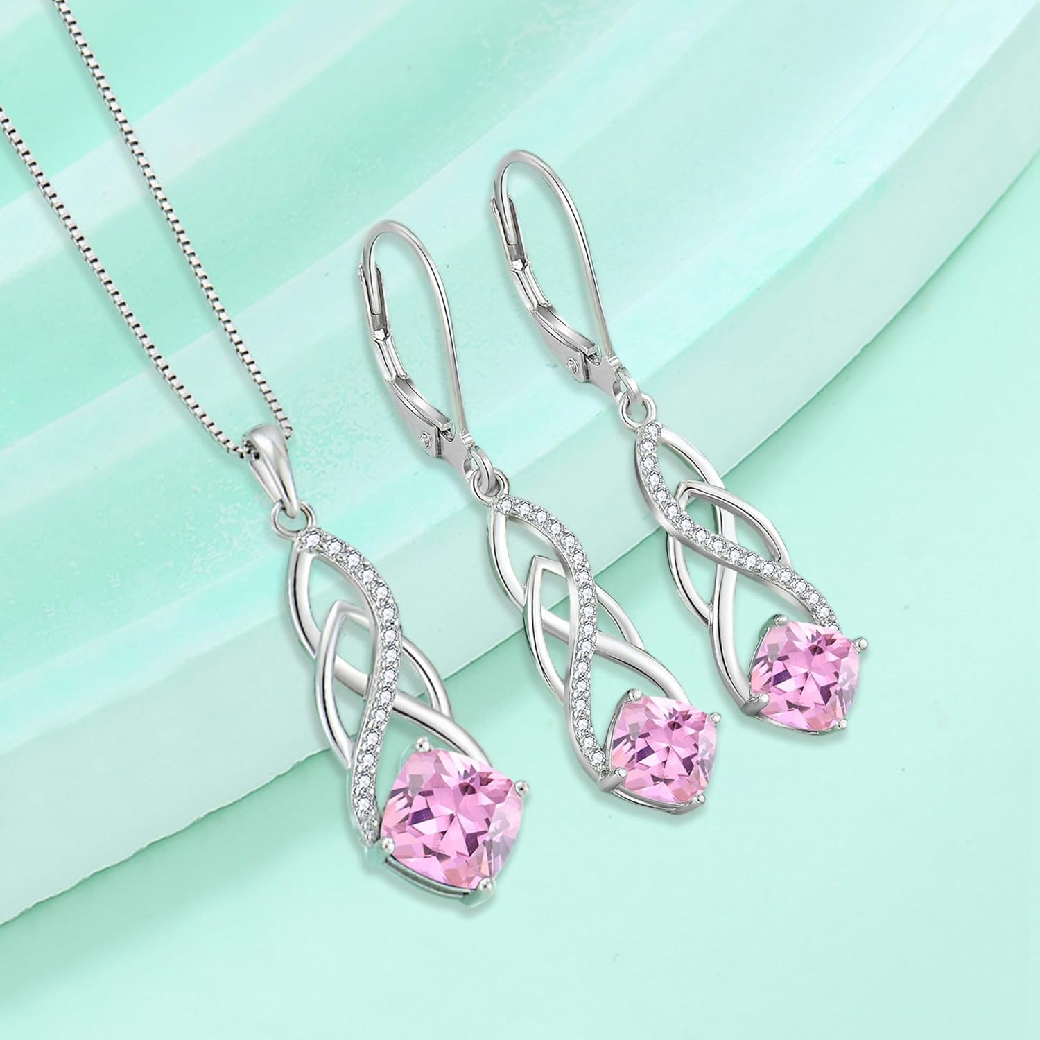 Princess Cut Drop Dangle Earrings 925 Sterling Silver Celtic Knot Leverback Earrings Birthstone Infinity Jewelry Gifts for Women - Image 5