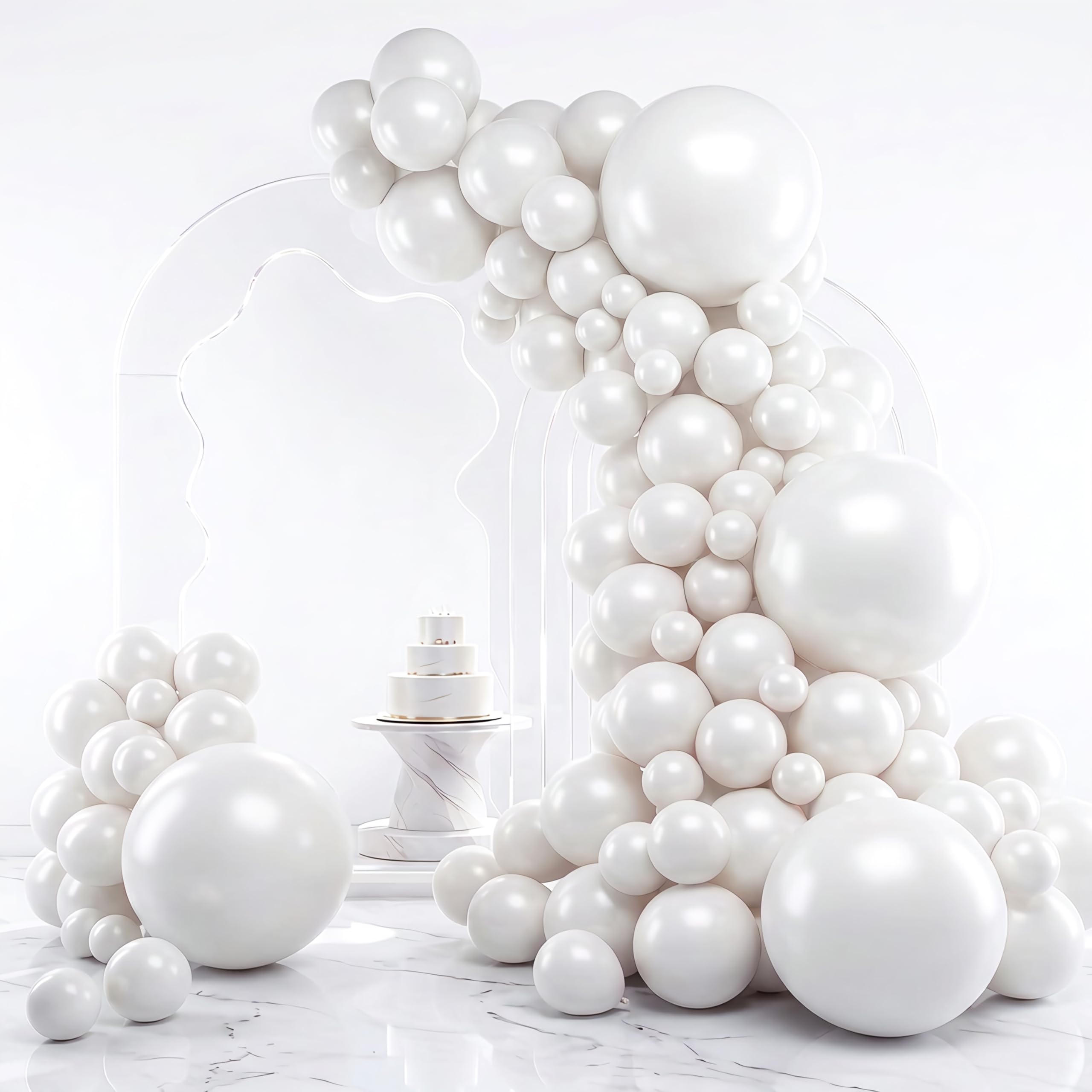 RUBFAC White Balloons Different Sizes Pearl White Balloon Arch Kit 129pcs | Latex Balloons 18 12 10 5 Inch for Wedding Engagement Anniversary Bridal Baby Shower Birthday Party Decoration