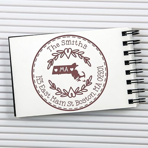 Miniatura 518 de Round State Love - Sello de dirección de devolución para Texas, uso con almohadilla de sello, mango de madera, sello de dirección de Texas