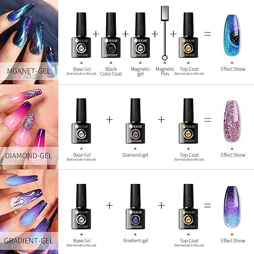 Miniatura 8 de UR SUGAR Juego de esmaltes de uñas de gel con purpurina, 6 colores con purpurina 9D para gato, magnético, negro, kit de esmalte de gel que cambia de