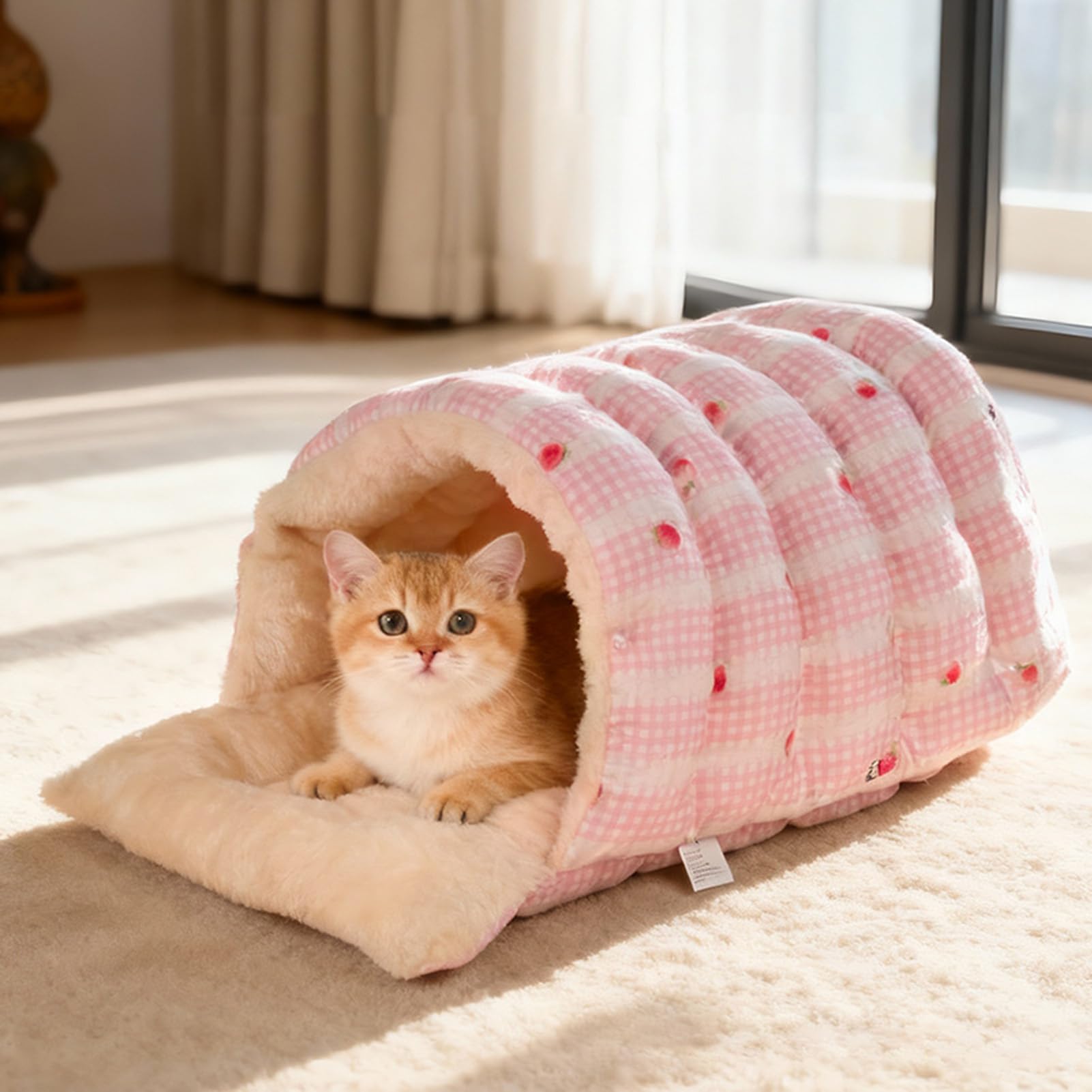 Katzenhöhle | Abnehmbar Und Waschbar Winter Schlafsack - Halb Umschlossenes Katzenbett | Für Indoor Entspannung Nachtruhe Tägliche Erholung Zuhause Küche Wohnzimmer Balkon