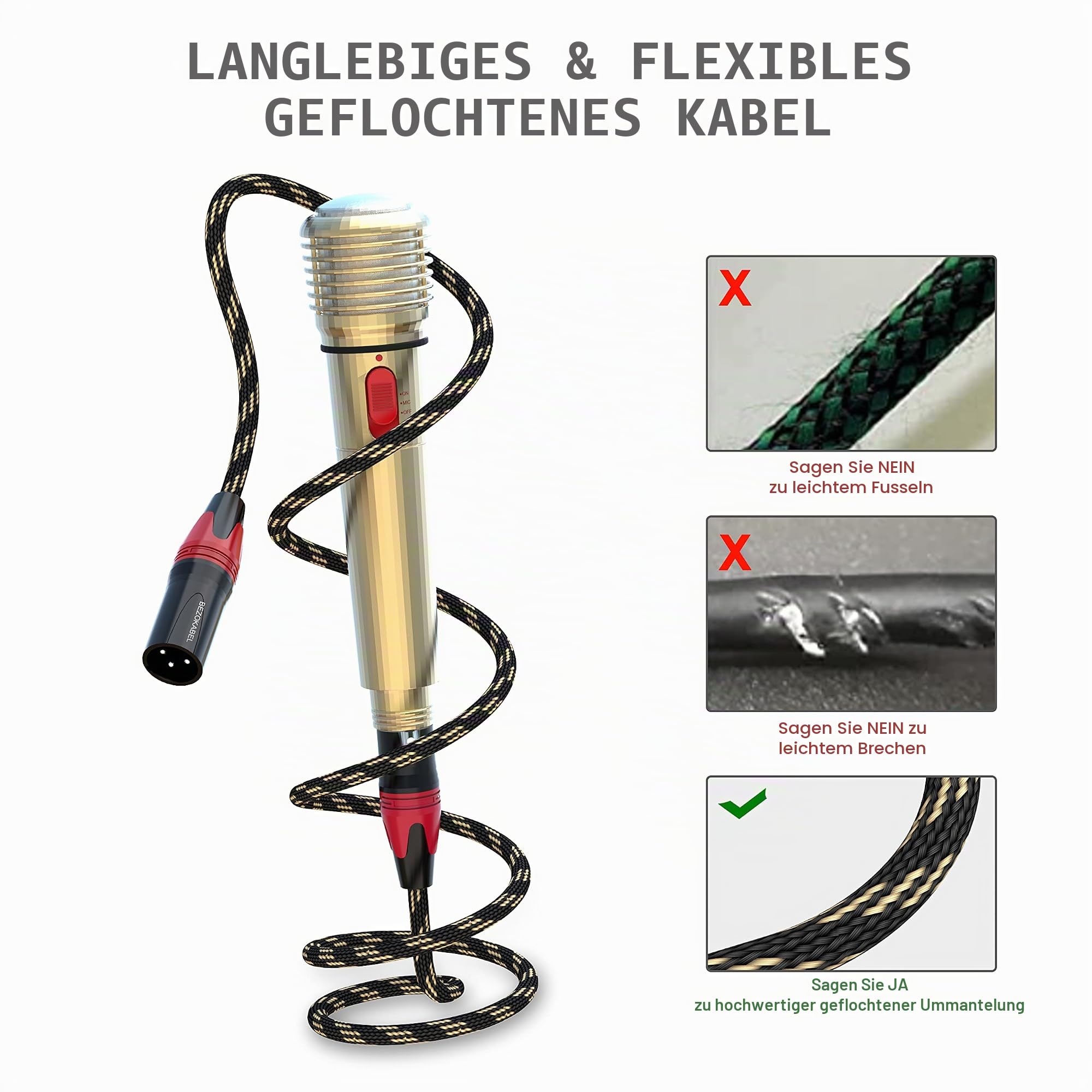 XLR-Kabel, XLR-Mikrofonkabel, 3 m, 6 Packungen, Mikrofonkabel für Mikrofone, Mixer und Lautsprechersysteme