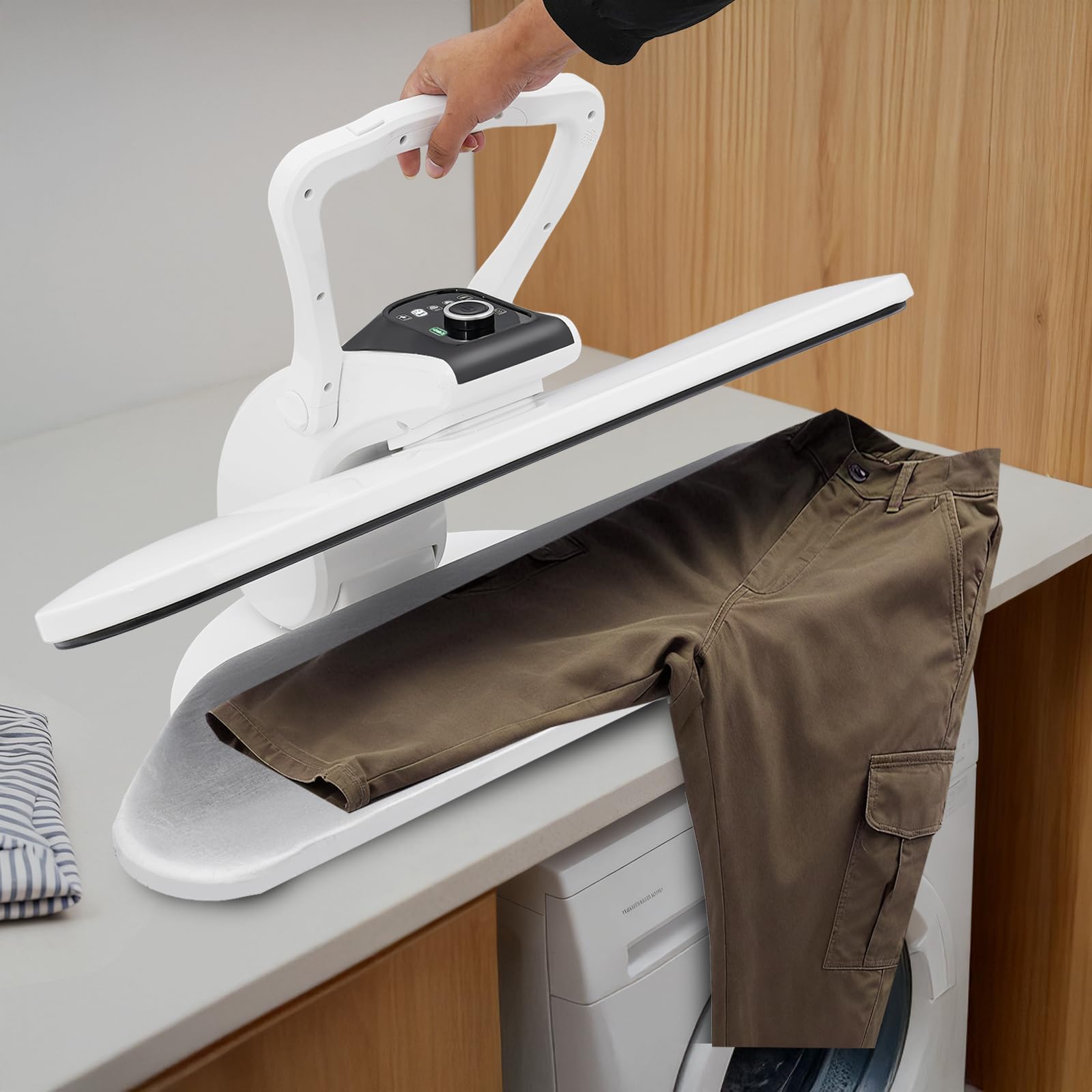 Dampfbügelpresse Tischplatte, 2200W Intelligente Dampfpresse mit Touchscreen und Sprühflasche, 1L Wassertank, 3Min Heizzeit, 90-200°C, 5 Modi(Nylon,Seide,Wolle,Baumwolle,Leinen), Weiß