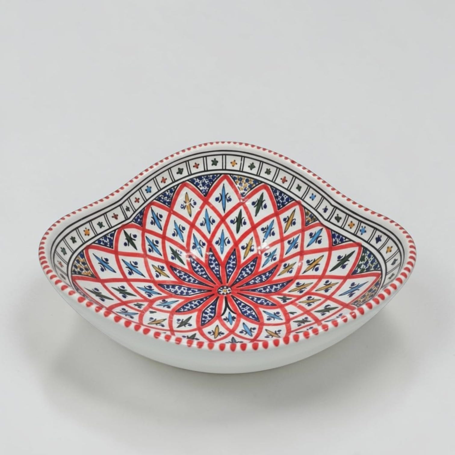 Generico Insalatiera in Ceramica 30 cm Fatta a Mano, Portafrutta Artigianale Bianco e Rosso Design Carciofo, Ciotola da Tavola per Insalata e Frutta, Linea Arabesque