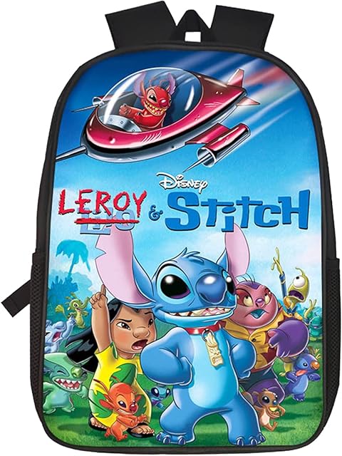 Stitch Backpack Lilo Stitch Kids Backpack Boys School Bag Primary Student Bags Cartoon Large Capacity Rucksack with Side Pockets for School Travel Children Gifts Back to School Birthday