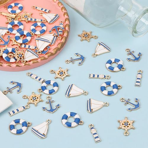 Miniatura 3 de BENOSPACE 50 dijes náuticos con temática oceánica de aleación de timón de barco, dijes de ancla para timón de barco, accesorios para manualidades,