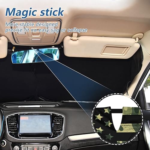 Miniatura 6 de Parasol para parabrisas de automóvil, bandera estadounidense con camuflaje grunge para ventana delantera de automóvil, plegable, bloquea los rayos