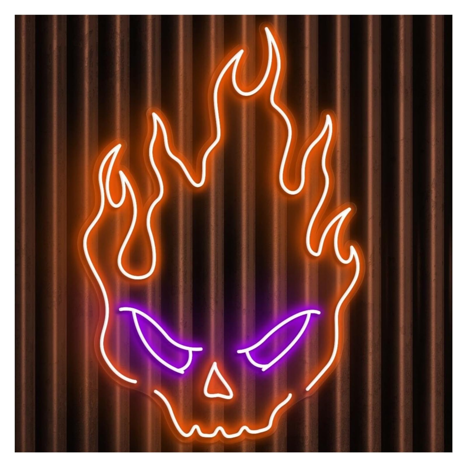 RONGCH Hanging Art Signs Flaming Skull Neon Sign, Suitable for Home Art Decor with Brightness Adjustable 46cm