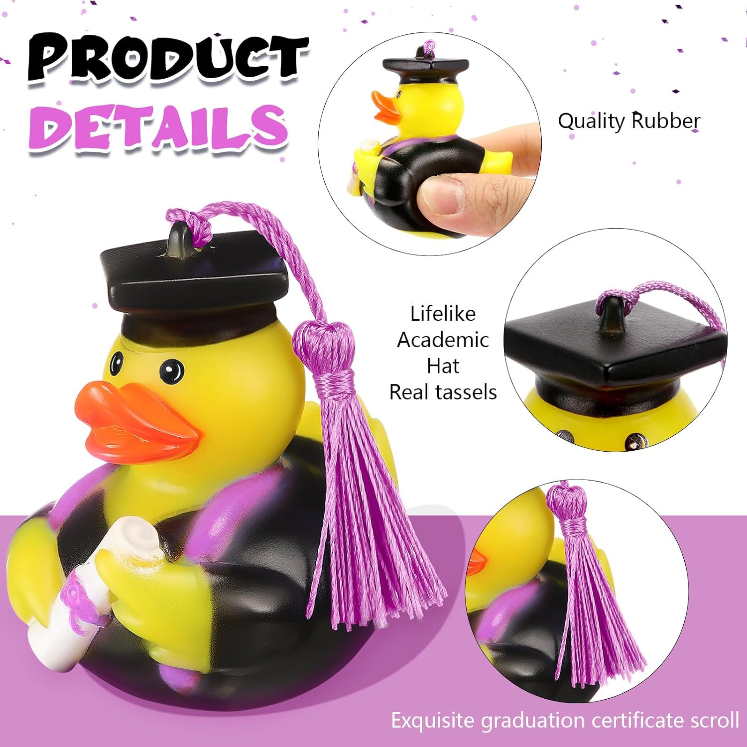 Lewtemi 12 Pcs Graduation Diploma Rubber Ducks 2025 Purple Grad Rubber Duck Bulk Cake Topper for Student Bathtub Swimming Pool Theme Party Favors, 2.5 x 2.5 x 2 Inch