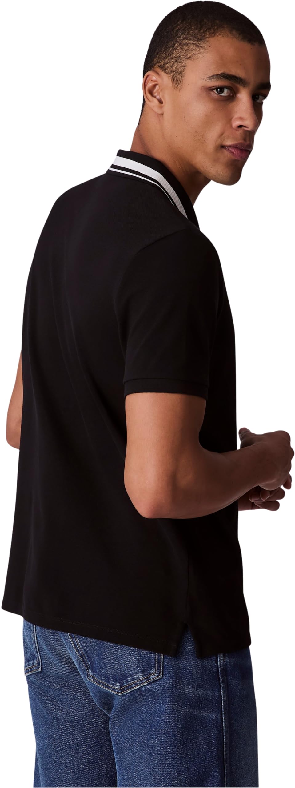 Calvin Klein Polo Manches Courtes Homme Monogram Pique Tipped en Coton, Noir (Black), XL