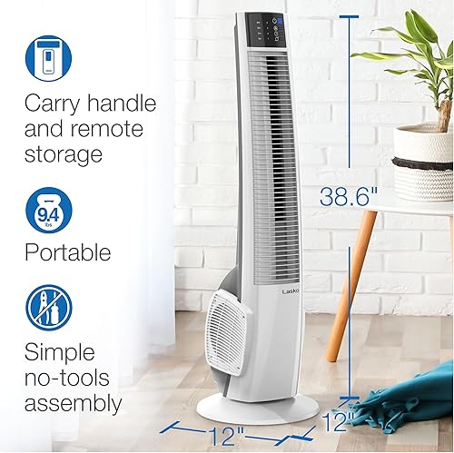 Miniatura 6 de Lasko Ventilador de torre oscilante, control remoto, temporizador, 4 velocidades silenciosas, para dormitorio, oficina en casa y cocina, 38