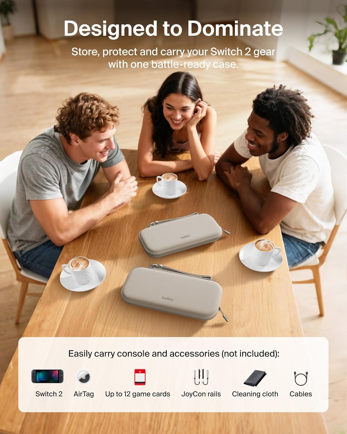 Belkin Nintendo Switch 2 Case, Travel Bag w/AirTag Holder & Storage Pocket for Up to 12 Game Cards - Portable, Lightweight Carrying Case w/Hard Shell, Soft Interior, Switch 2 Accessories - Sand - Image 4