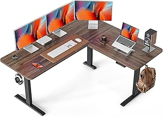 FEZIBO 63" L Shaped Standing Desk Height Adjustable, Electric Stand up Corner Desk, Sit Stand Home Office Desk with Splice Board, Black Frame/Black Walnut Top
