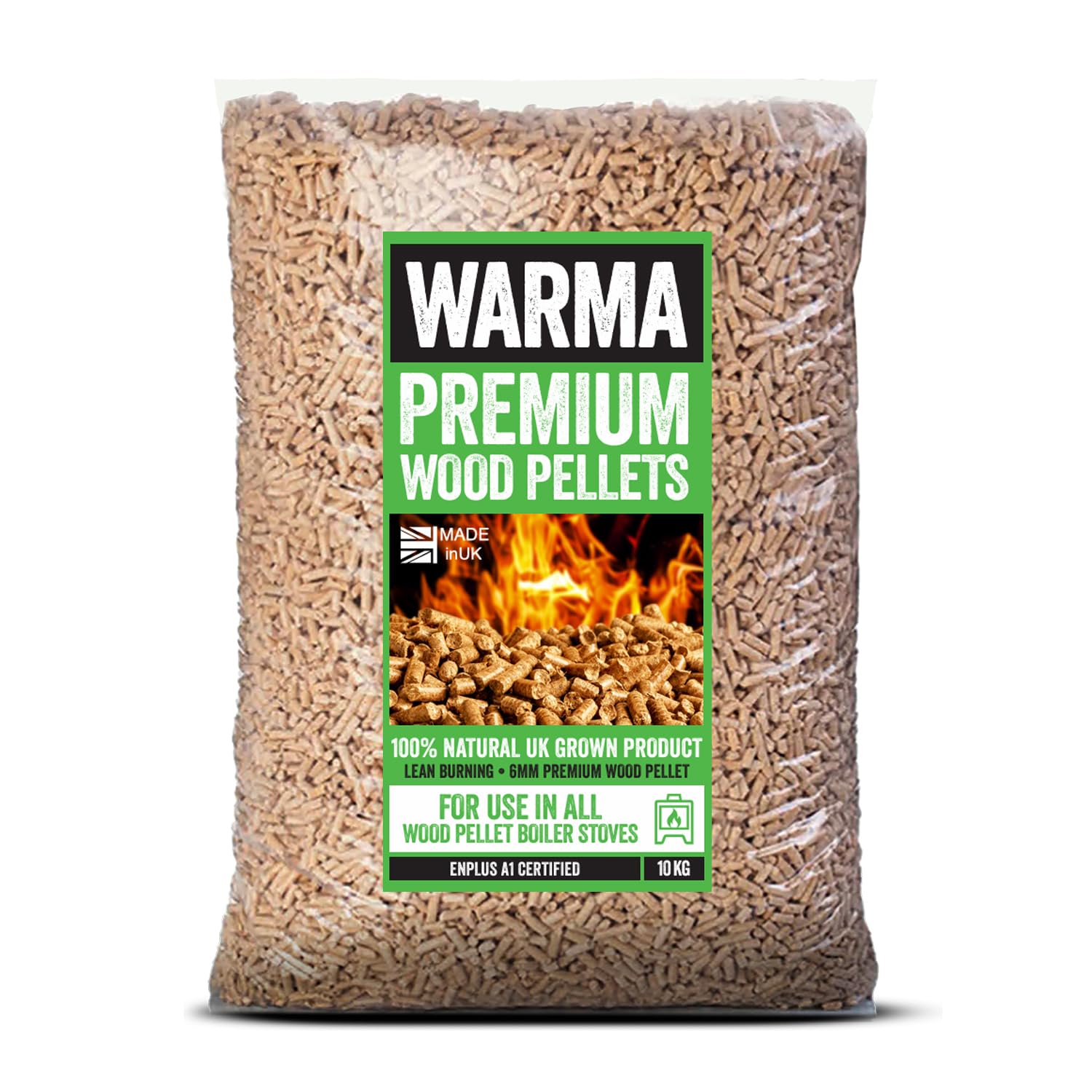 Warma Beige Premium Wood Pellets Heating Fuel Biomass Stove - 100% Natural Softwood Wooden Pellet Odourless & Chemical Free - Sustainable Heat & Enplusa1 Standard 10Kg