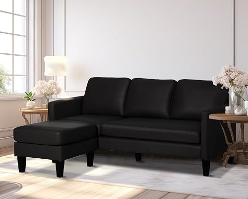 TITIMO Sofá seccional de piel sintética, sofá en forma de L con diván reversible, sofá modular convertible de 3 plazas, sofás pequeños modernos para