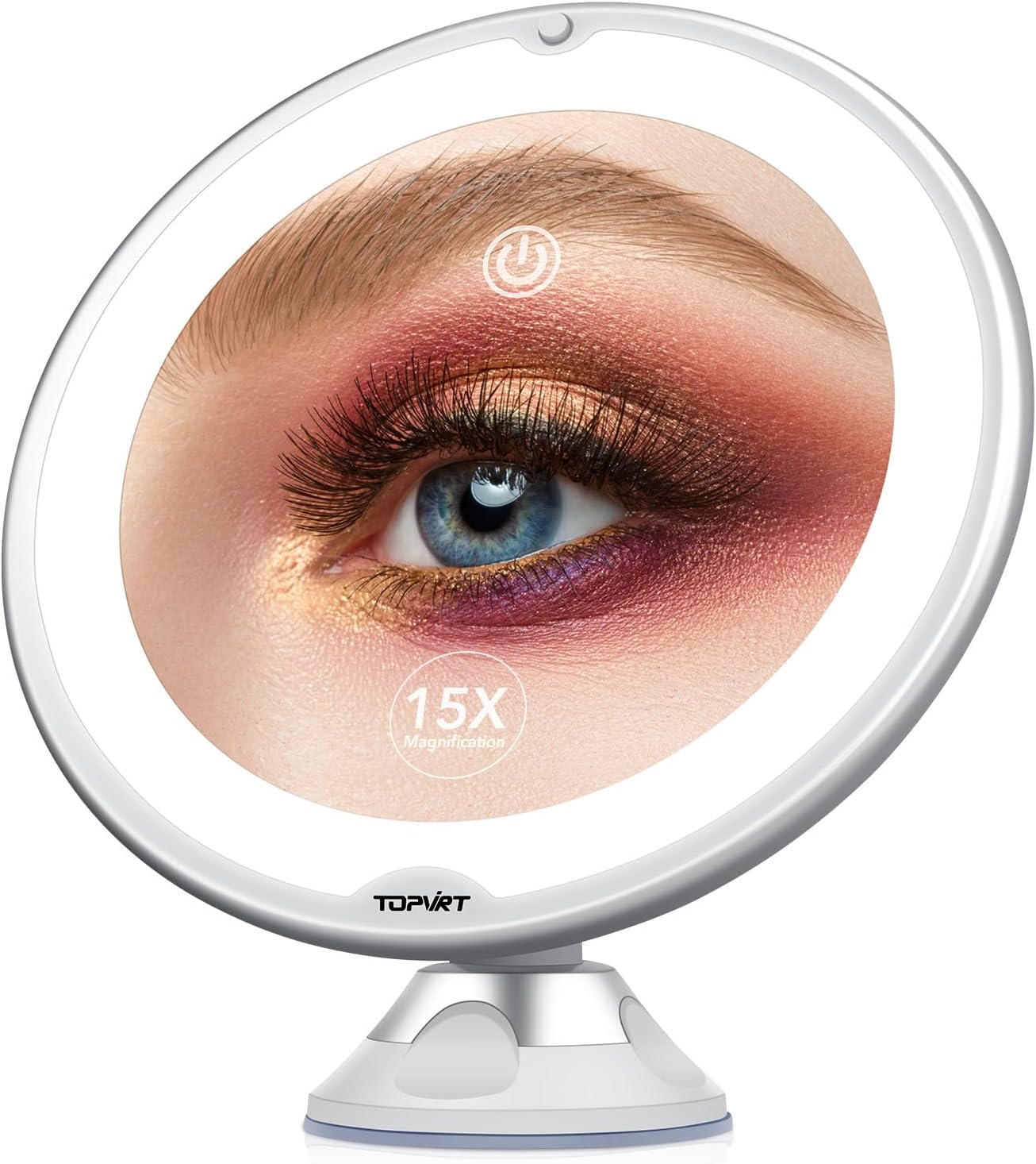 Flexible 15X Magnifying Suction Mirror - Dimmable LED Vanity Mirror, Power Suction Cup, Portable for Home Bathroom - Ideal for Detailed Makeup Eyeshadow Eyeliner (Medium)