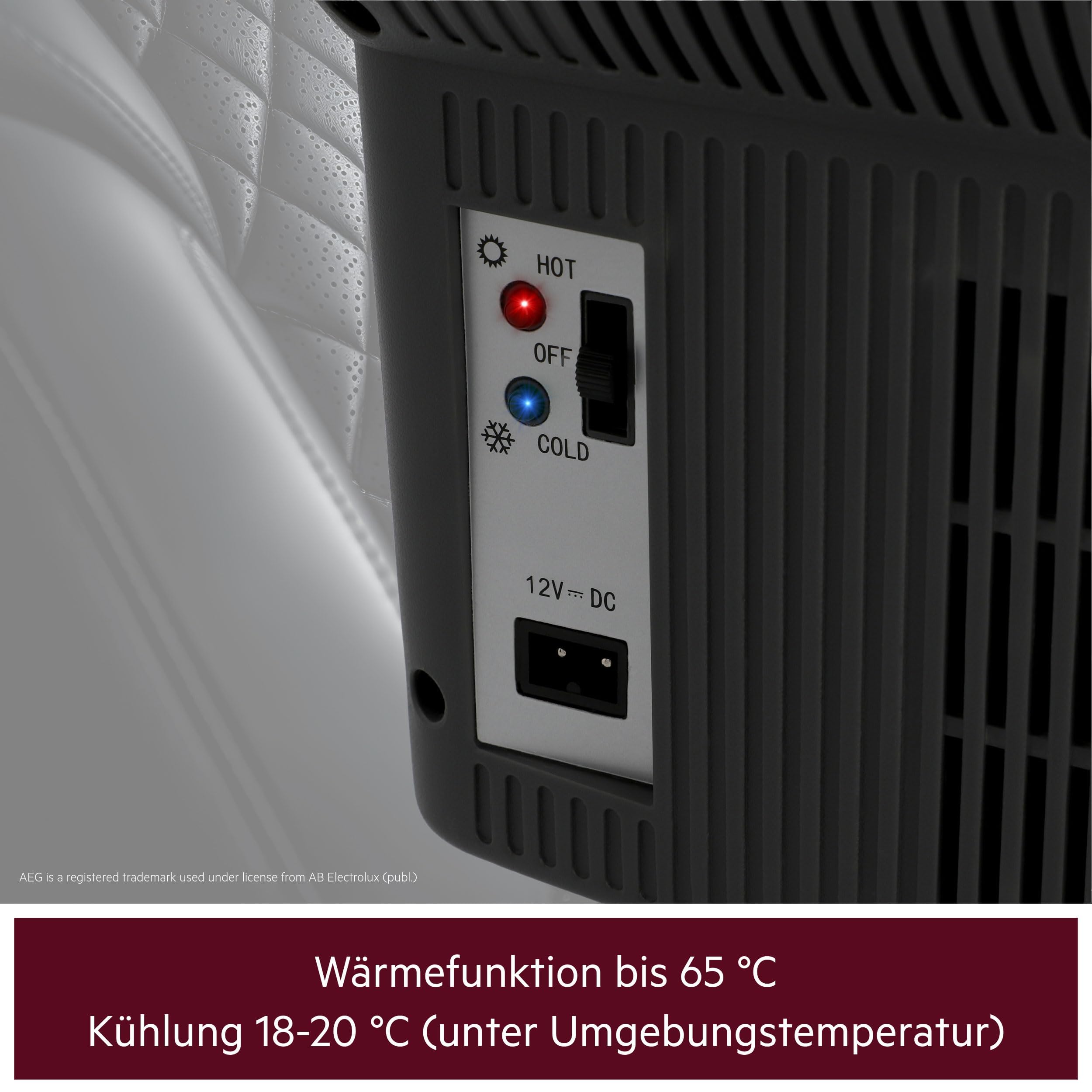 AEG Automotive Board-Bar BK 6 Thermoelektrische Kühl- und Warmhaltebox 6 Liter, 12 Volt für Auto und Steckdose, anschnallbar im PKW