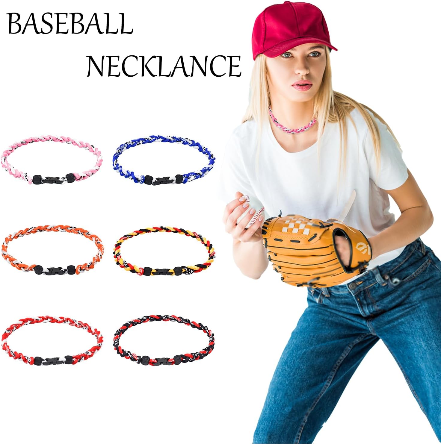 18inch Baseball Necklace,Fashion Tri-Braided Rope Tornado Necklace for Sports Fan - Image 3