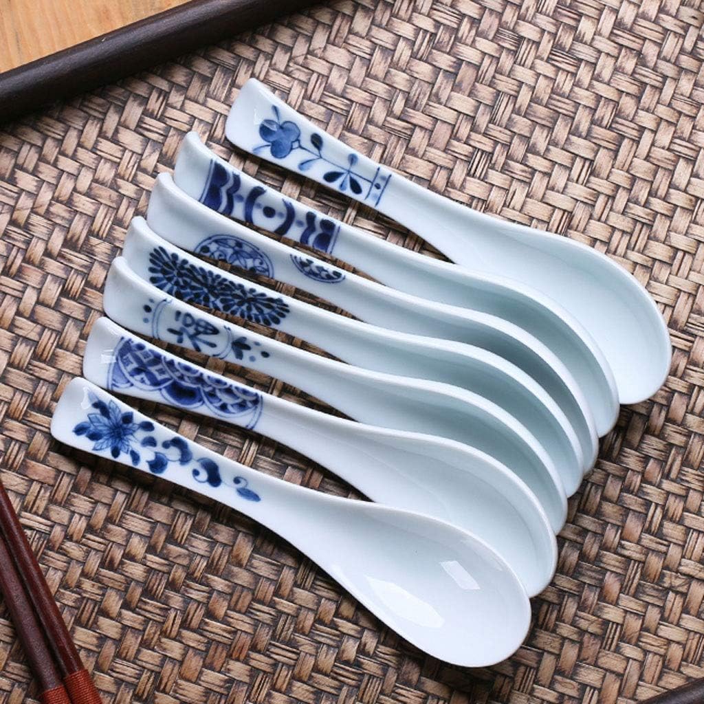 Tablespoons Ceramic Soup Spoon Japanese Style Extended Noodle Soup Spoon Tableware Porcelain Soup Spoon 6.7 Inches Long Serving Spoon (B)