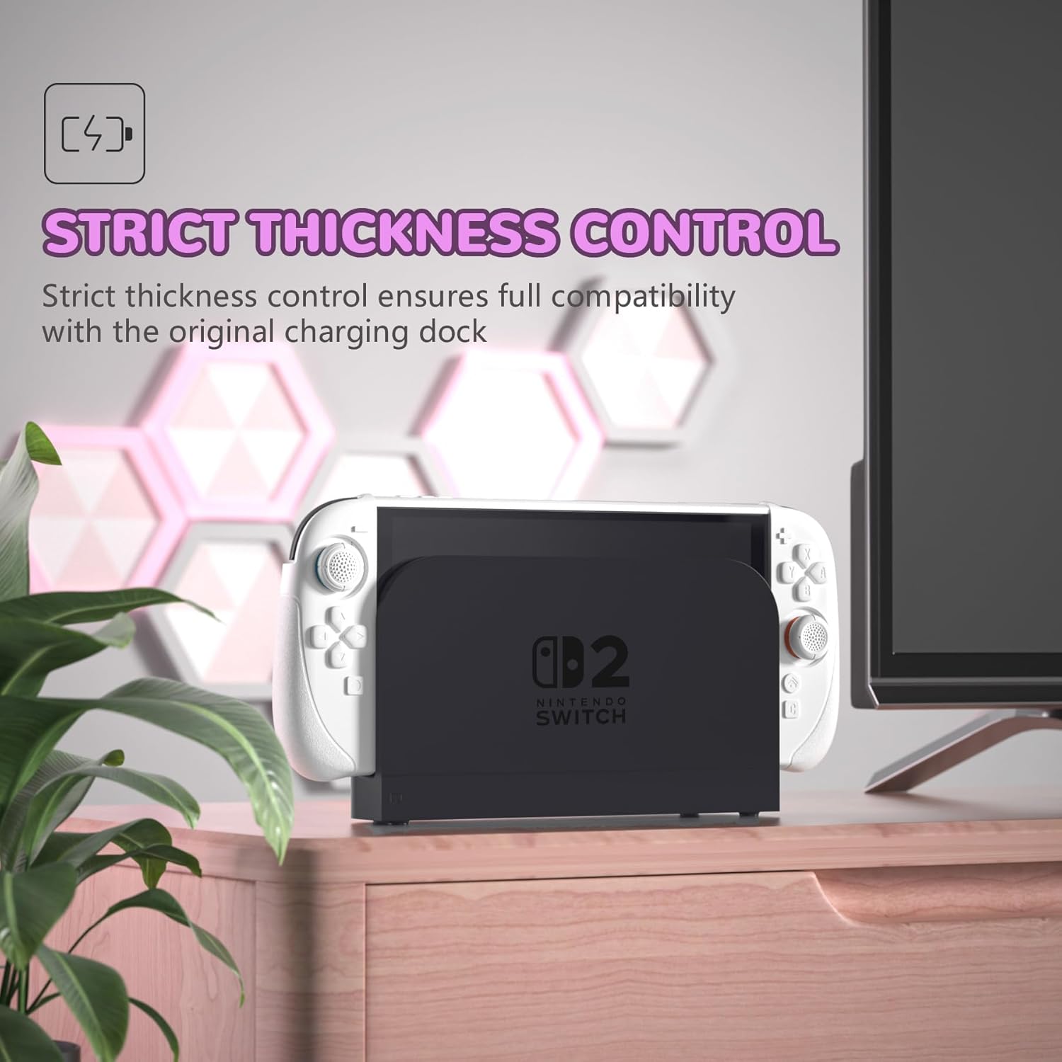 PlayVital Ranger Protective Case for Nintendo Switch 2 with Stand | Ergonomic Anti-Slip Silicone Grips, Dockable Hard Shell, 4 Thumbstick Caps | Quick-Release-Joycon Design Full-Body Cover, White - Image 5