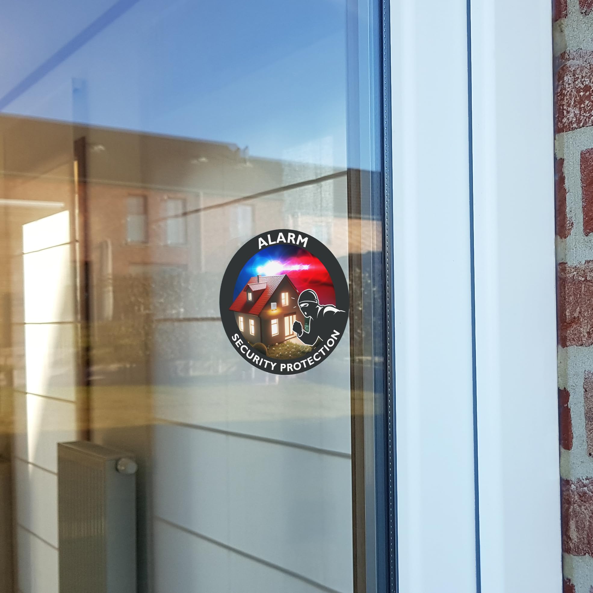 Burglar Deterrent Stickers - House Secured by Alarm (Police) - 6 Round Stickers - 9.5 cm, Black, Red, Blue and White, 9,5 - 6x - Image 4
