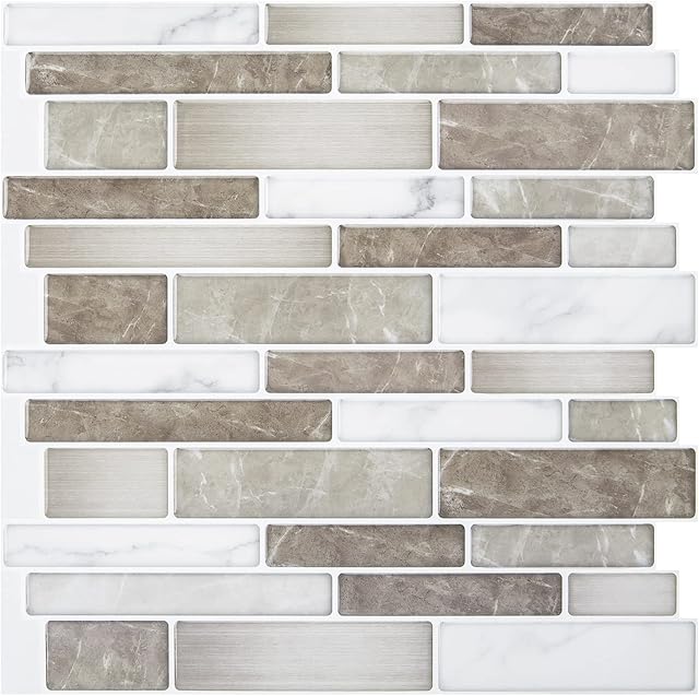 Art3d 10 Sheets Premium Self-Adhesive Kitchen Backsplash Tiles in Marble, 30*30cm