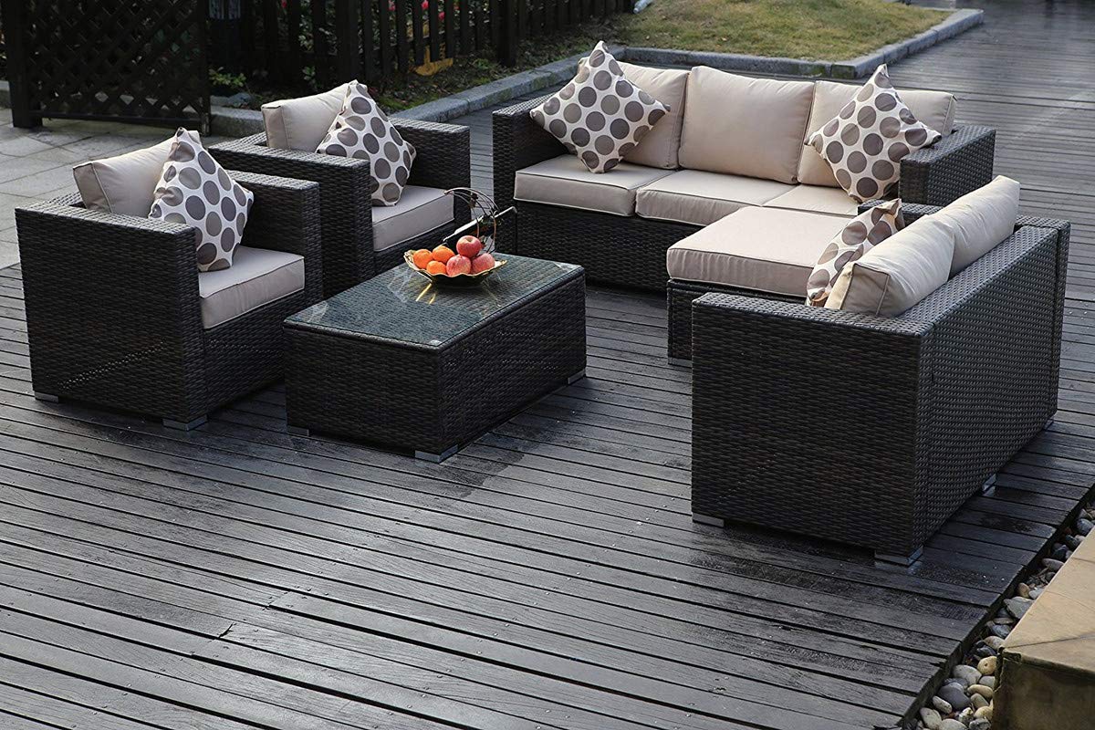 Rattan, Iron, Metal Brisbane Outdoor Cane Sofa Set with Cushions