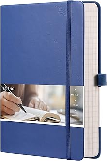 Lined Journal - 120gsm Thick Paper College Ruled Notebook with Sticky Notes, 256 Numbered Pages, A5 Hardcover Leather for Women & Men Work, School, Writing - (5.75”x8.38”) Blue