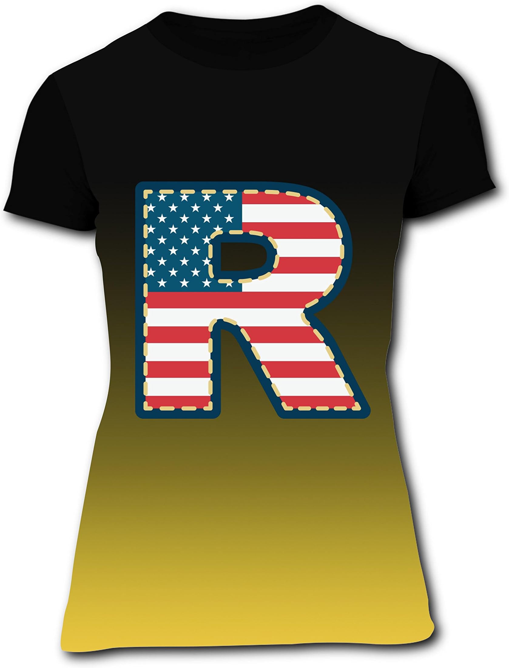American Flag Name Monogram R Design T-Shirt Slim Tee Tops for Women XXL