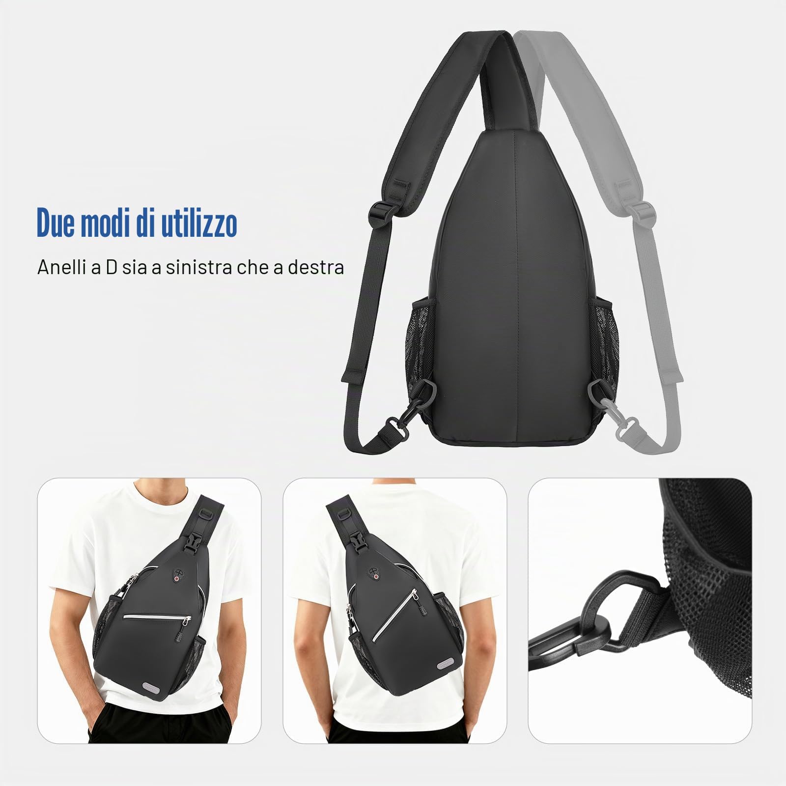 MOSISO Zaino Monospalla Sling Bag Poliestere Idrorepellente Borsa a Tracolla Il Petto Spalla Borsa Palestra All'aperto Viaggio Zaino per Uomo,Medium