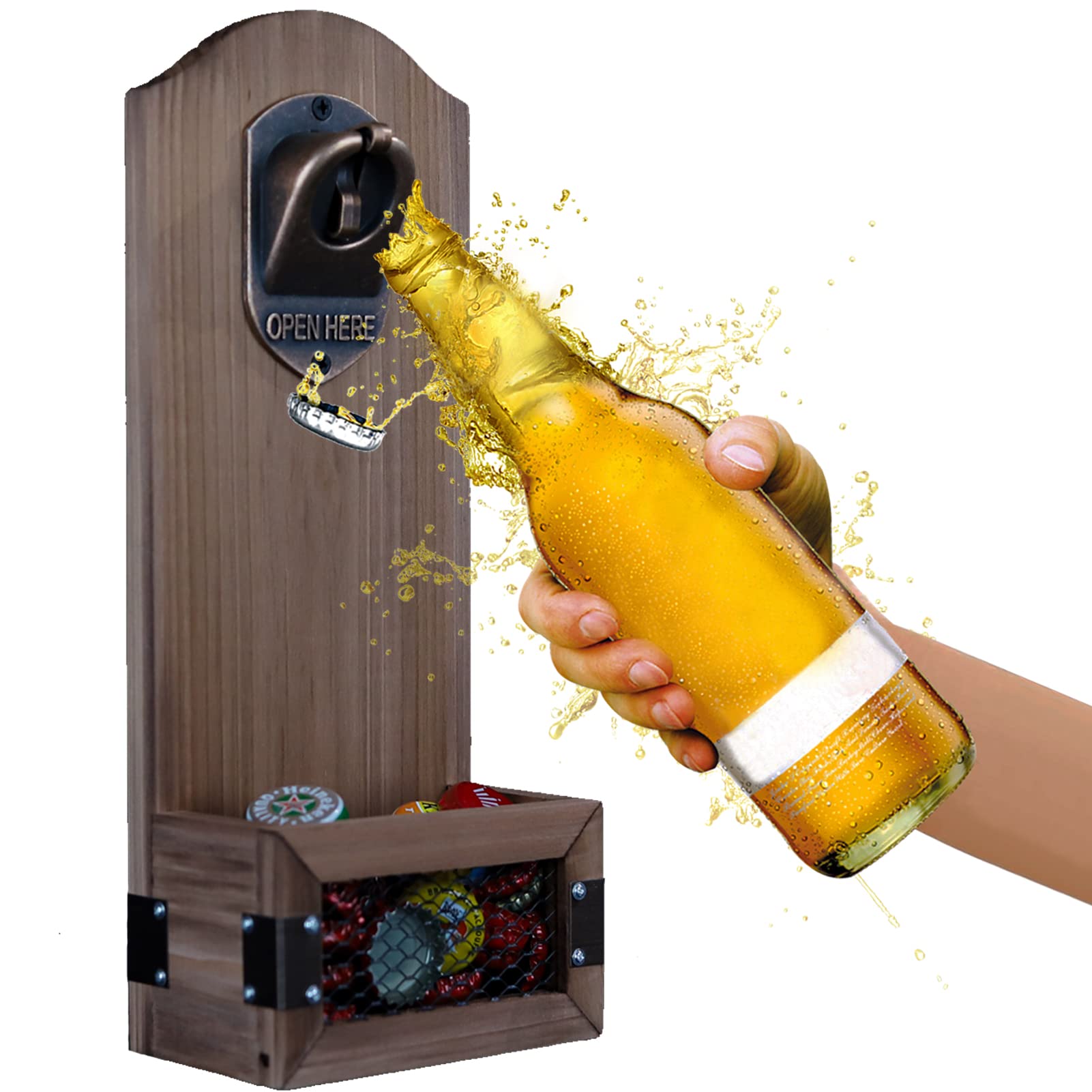 ZONSUSE Abridor Cerveza Pared, Abrebotellas con Colector de Tapones, Regalos Originales